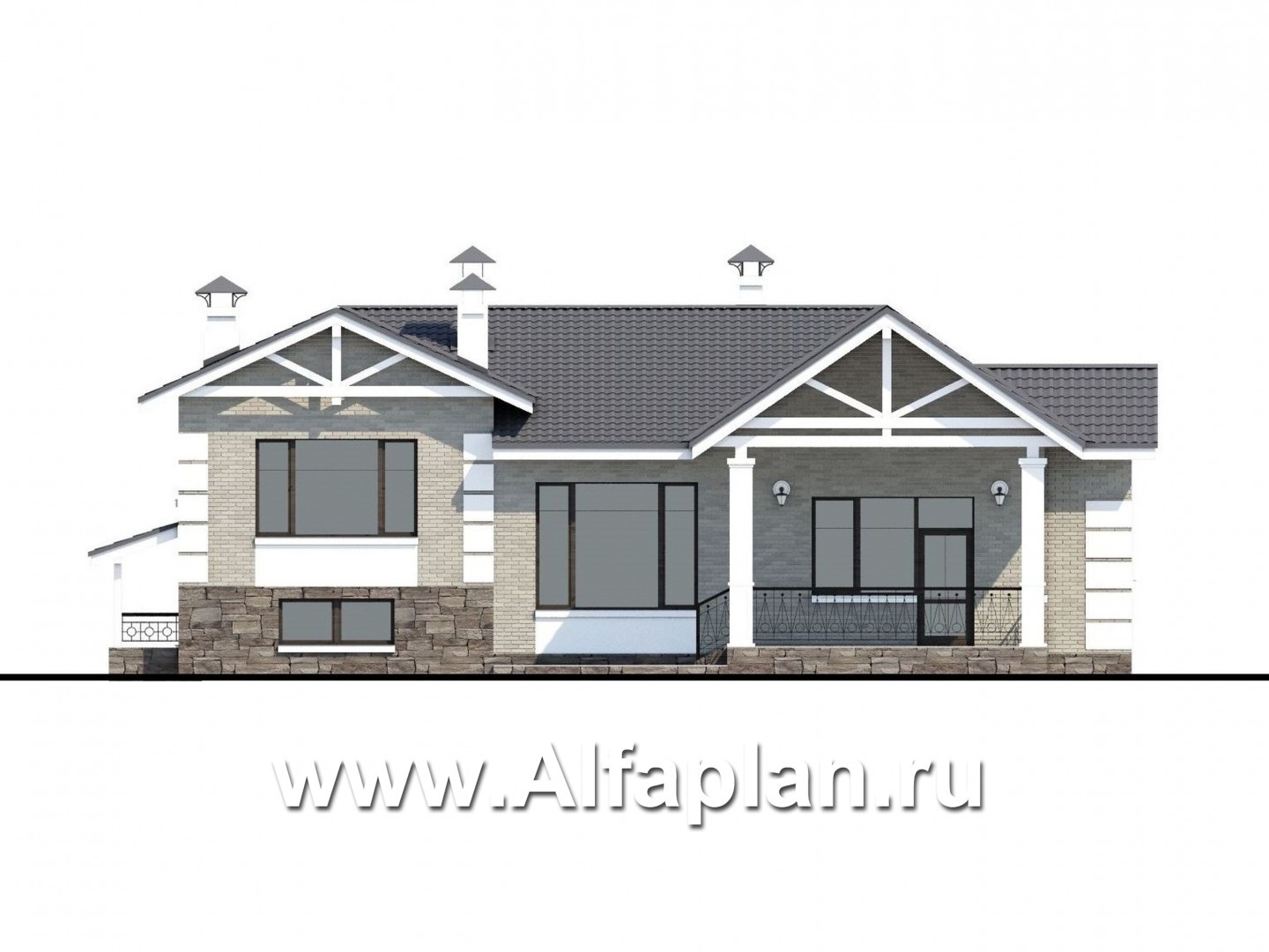 Проекты домов Альфаплан - «Тайный советник» - полутораэтажный коттедж с небольшим цоколем - изображение фасада №4