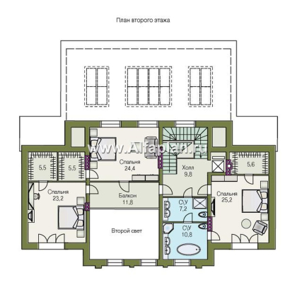 Проекты домов Альфаплан - «Поместье» - проект двухэтажного дома, с мансардойи двусветной гостиной, вилла в классическом стиле - превью плана проекта №3