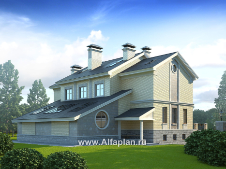 Проекты домов Альфаплан - «Поместье» - проект двухэтажного дома, с мансардойи двусветной гостиной, вилла в классическом стиле - превью дополнительного изображения №2