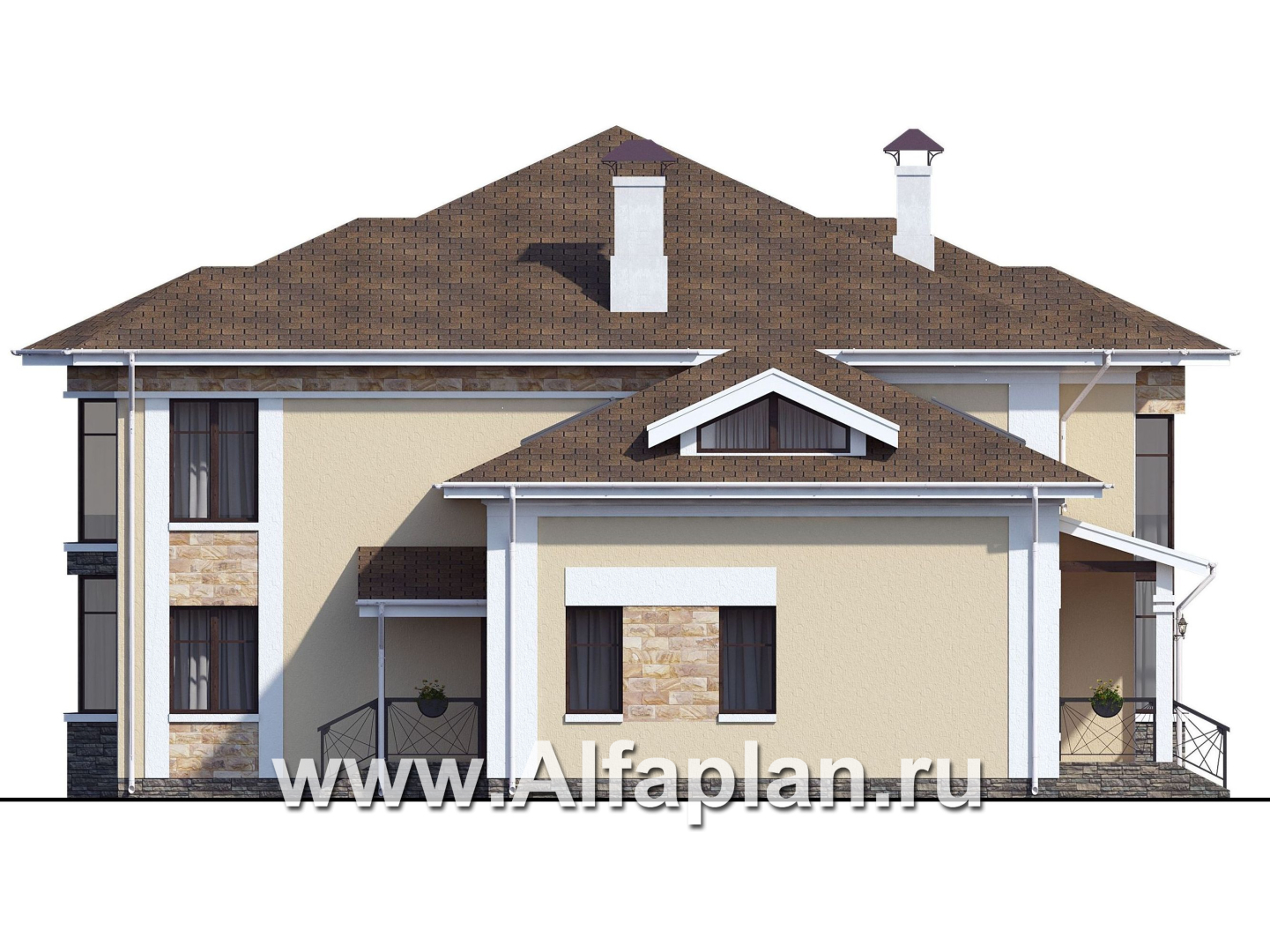 Проекты домов Альфаплан - Особняк с двусветным эркером гостиной - изображение фасада №3