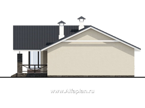 Проекты домов Альфаплан - «Яркий мир» - проект одноэтажного дома, с панорамным эркером, с просторной террасой - превью фасада №2