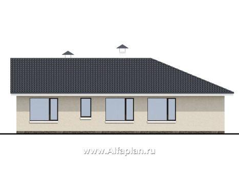 Проекты домов Альфаплан - «Яркий мир» - проект одноэтажного дома, с панорамным эркером, с просторной террасой - превью фасада №4