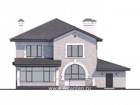 «Амадей» - проект двухэтажного дома, планировка с эркером и с террасой, с гаражом - превью фасада дома