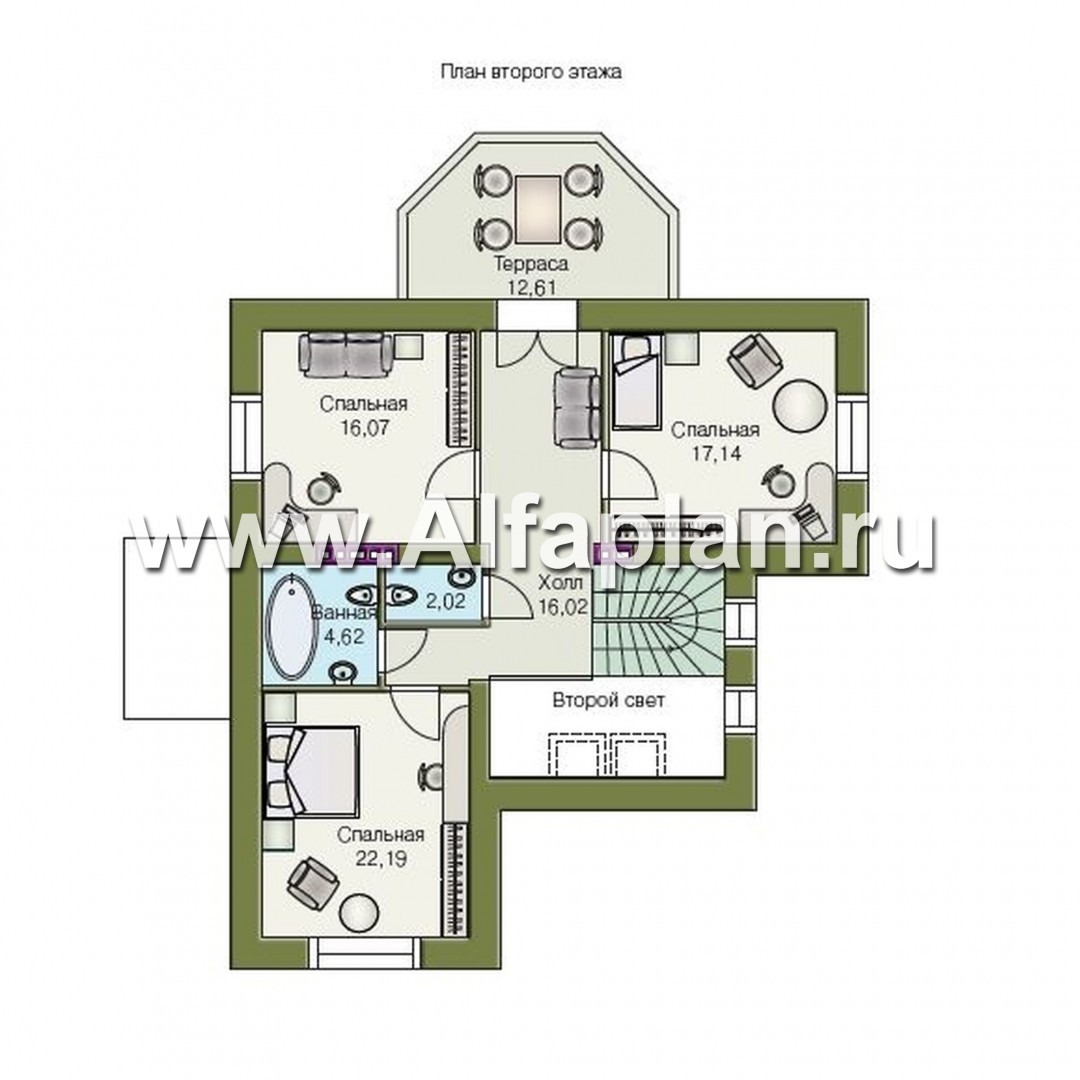 Проекты домов Альфаплан - «Приорат» - проект популярного коттеджа с двусветным холлом - план проекта №2