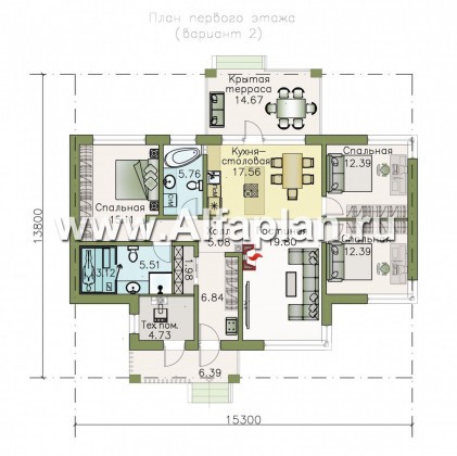 Проекты домов Альфаплан - «Безоблачный» - экономичный одноэтажный дом (дача) - превью плана проекта №2