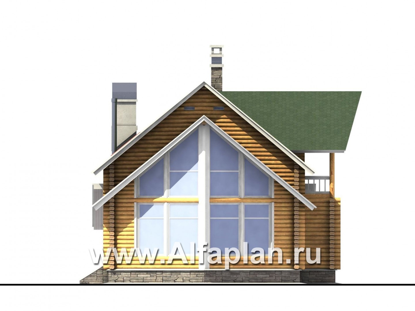 Проекты домов Альфаплан - «Новая Традиция» — деревянный дом с треугольной верандой - изображение фасада №3