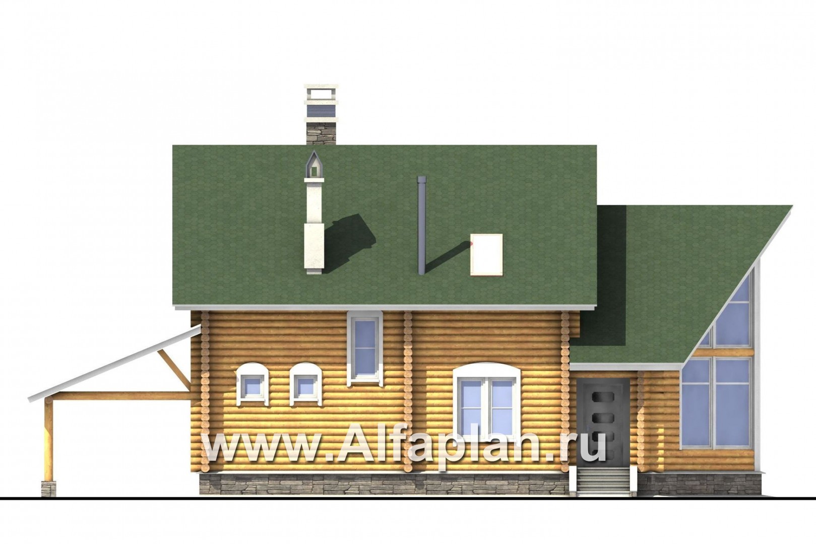 Проекты домов Альфаплан - «Новая Традиция» — деревянный дом с треугольной верандой - изображение фасада №4