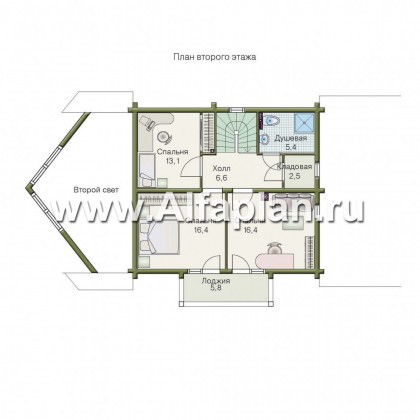 Проекты домов Альфаплан - «Новая Традиция» — деревянный дом с треугольной верандой - превью плана проекта №2