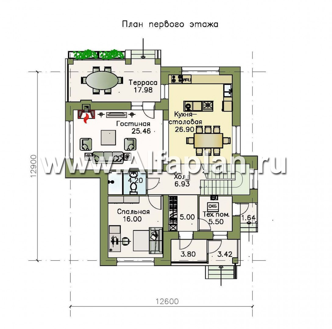Проекты домов Альфаплан - «Пятый элемент»- современный двухэтажный коттедж - изображение плана проекта №1