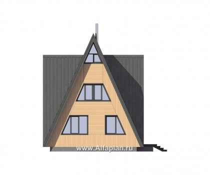 Проект дома с мансардой, каркасный коттедж, с террасой и с балконом, 3 спальни, дача для отдыха - превью фасада дома