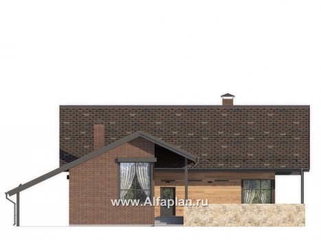 Проект современного дома с мансардой, с угловой террасой и с навесом на 2 авто - превью фасада дома