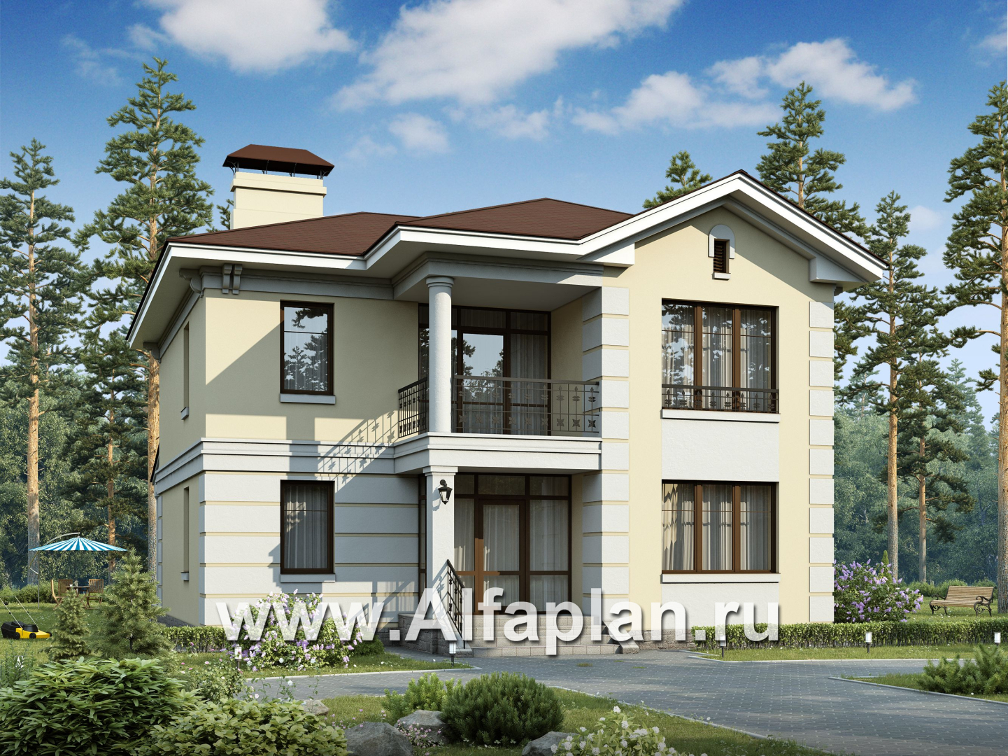Проекты домов Альфаплан - «Репутация» - дом с аристократическими фасадами - основное изображение