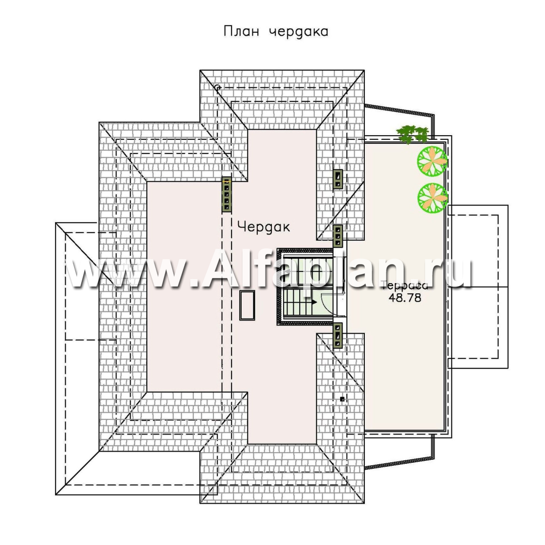 Проекты домов Альфаплан - «Три  семерки» - проект трехэтажного дома, гараж в цоколе, второй свет и панорамные окна, современный дизайн дома - план проекта №5