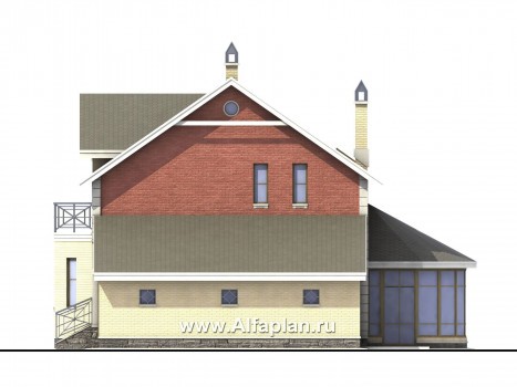 «Метц» - проект дома с мансардой, с эркером и с террасой, в английском стиле - превью фасада дома