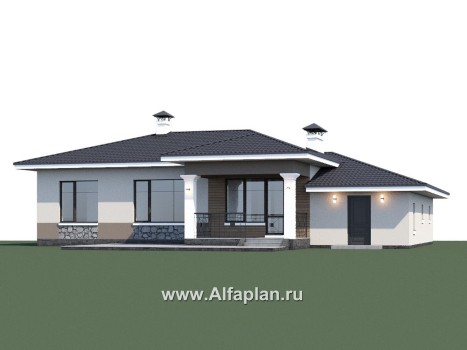 Проекты домов Альфаплан - "Новый свет" - проект одноэтажного дома с гаражом для небольшой семьи - превью дополнительного изображения №1