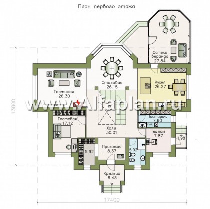 Проекты домов Альфаплан - «Воронцов» - комфортабельная вилла для большой семьи - превью плана проекта №1