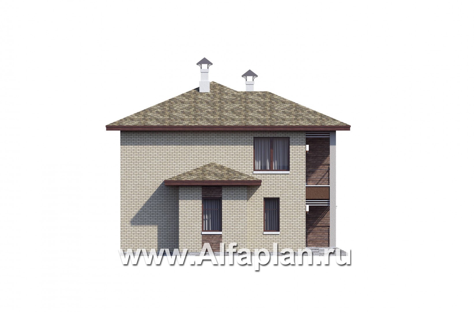 Проекты домов Альфаплан - "Рациональ" - проект двухэтажного дома из кирпича, с балконом - изображение фасада №3