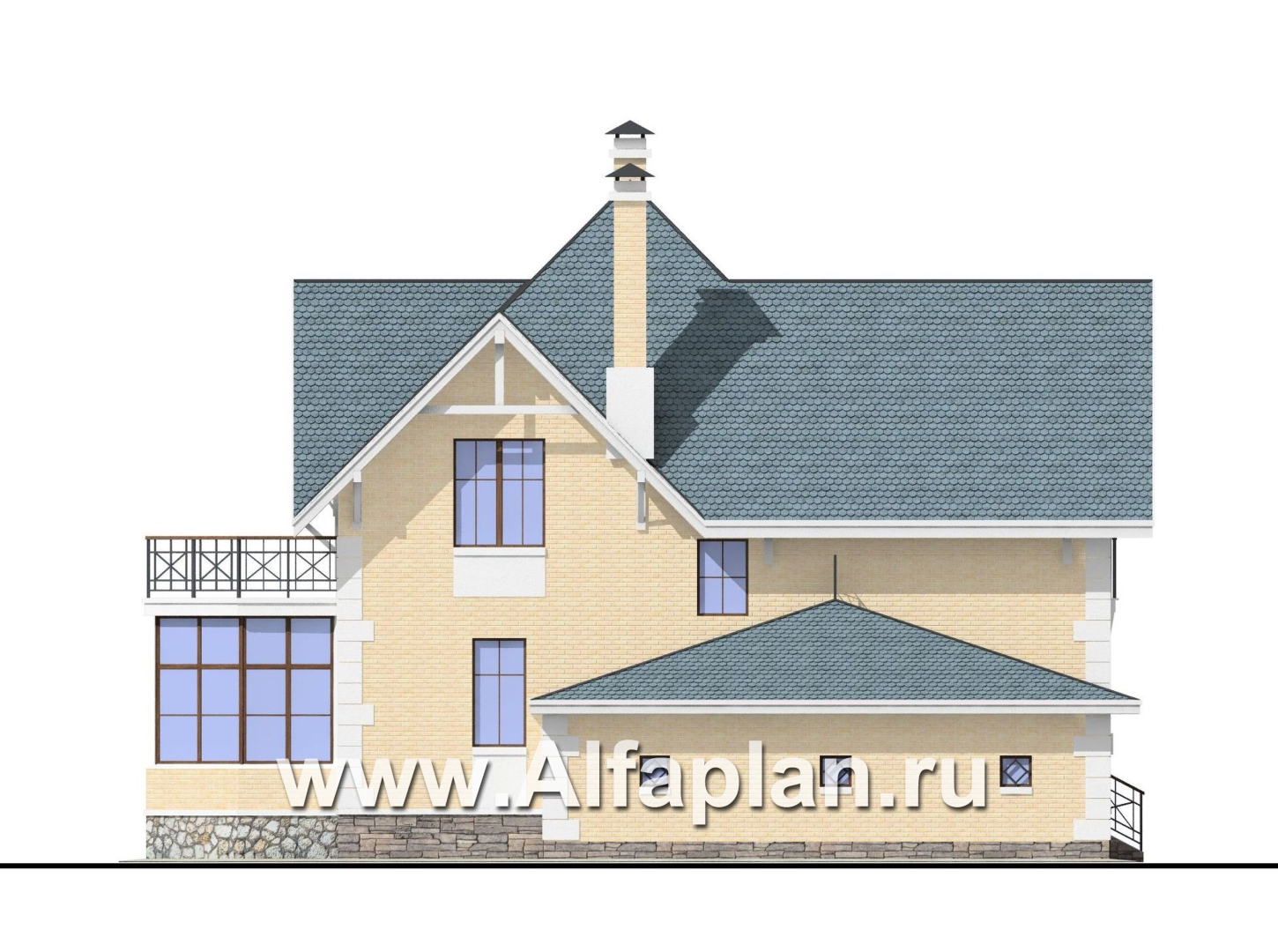 Проекты домов Альфаплан - «Приорат» - элегантный проект коттеджа - изображение фасада №3