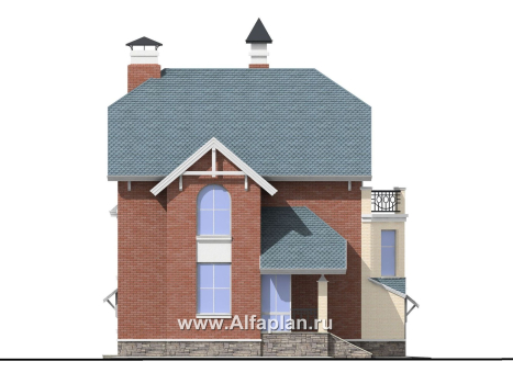 Проекты домов Альфаплан - «Корвет» - проект трехэтажного дома, с гаражом на 2 авто в цоколе, с эркером - превью фасада №3