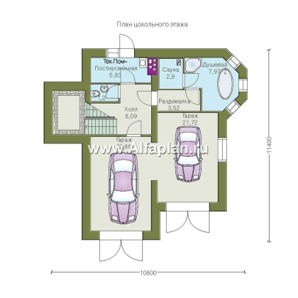 Проекты домов Альфаплан - «Корвет» - проект трехэтажного дома, с гаражом на 2 авто в цоколе, с эркером - превью плана проекта №1