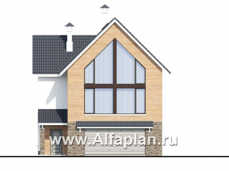 Проекты домов Альфаплан - «Сапфир» - трехэтажный дом с большим гаражом для маленького участка - превью фасада №1