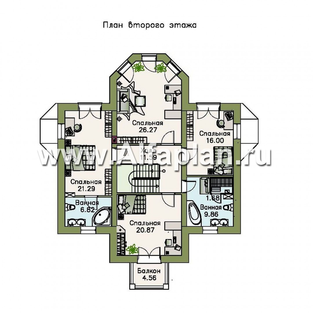 Проекты домов Альфаплан - Двухэтажный коттедж в стиле «Петровское барокко» - изображение плана проекта №2
