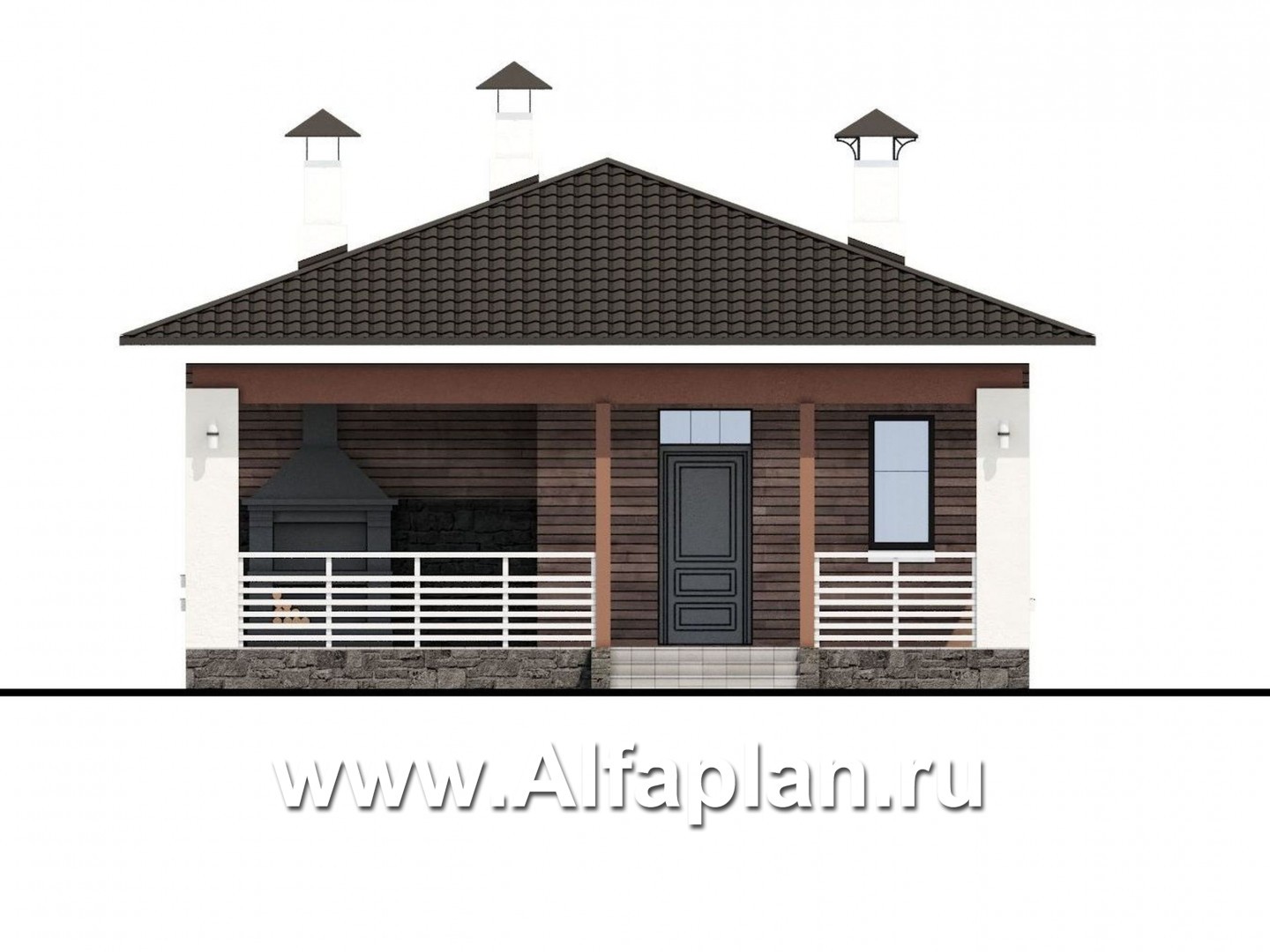 Проекты домов Альфаплан - «Мелета» - уютный одноэтажный дом с двумя спальнями - изображение фасада №1