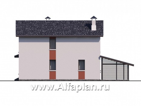 Проекты домов Альфаплан - Стильный компактный дом с гаражом-навесом - превью фасада №4