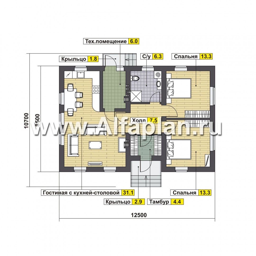 Проекты домов Альфаплан - Уютная дача для небольшой семьи - план проекта №1