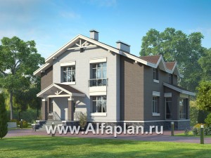 Проекты домов Альфаплан - Ккирпичный особняк с цокольным этажом - превью основного изображения