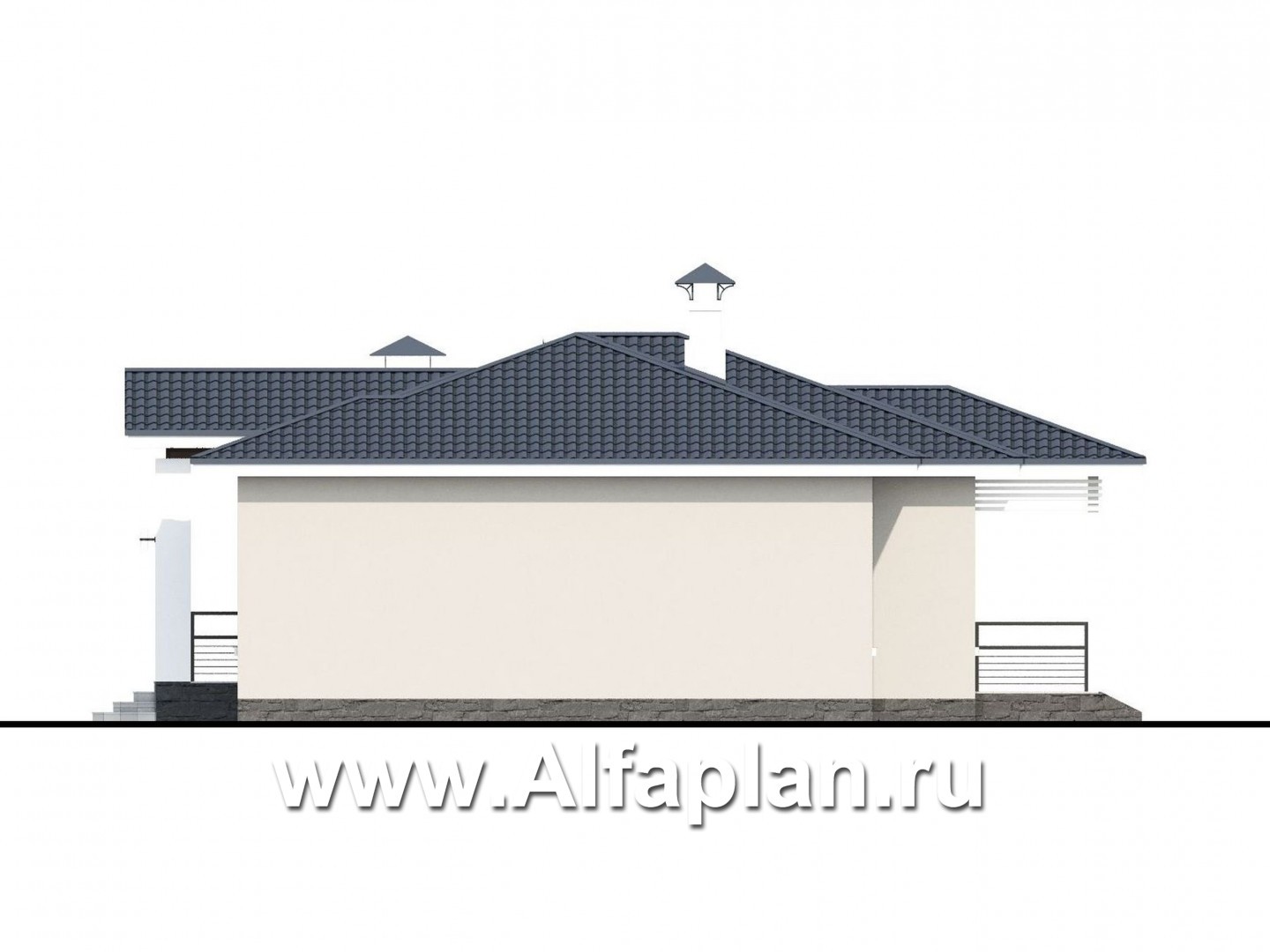 Проекты домов Альфаплан - «Бирюса» - одноэтажный коттедж для небольшой семьи - изображение фасада №2