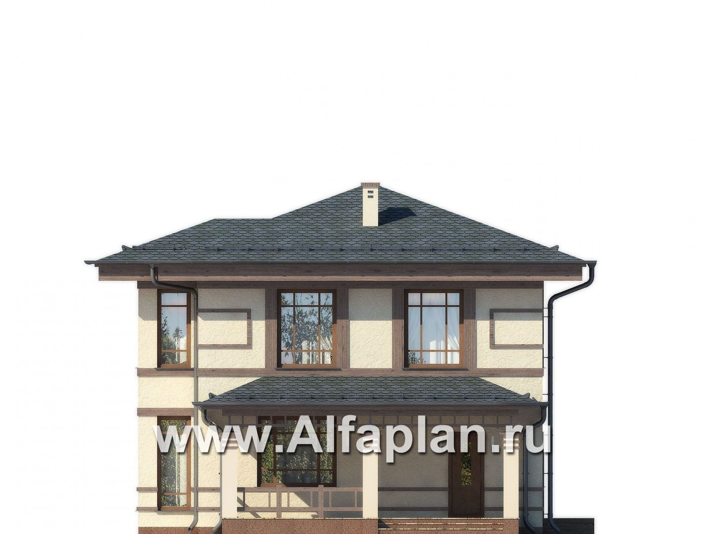 Проекты домов Альфаплан - Двухэтажный дом в восточном стиле - изображение фасада №1