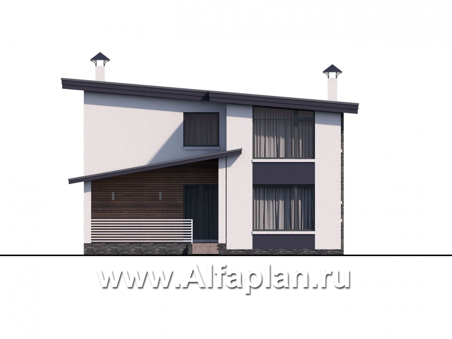 Проекты домов Альфаплан - "Модена" -стильный дом, односкатная крыша - изображение фасада №4