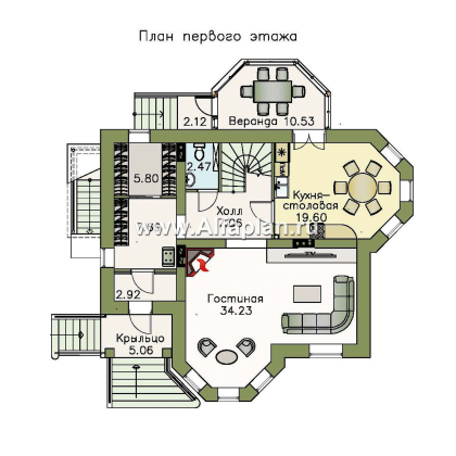 Проекты домов Альфаплан - «Успех Плюс» — удобный коттедж с цокольным этажом - превью плана проекта №2
