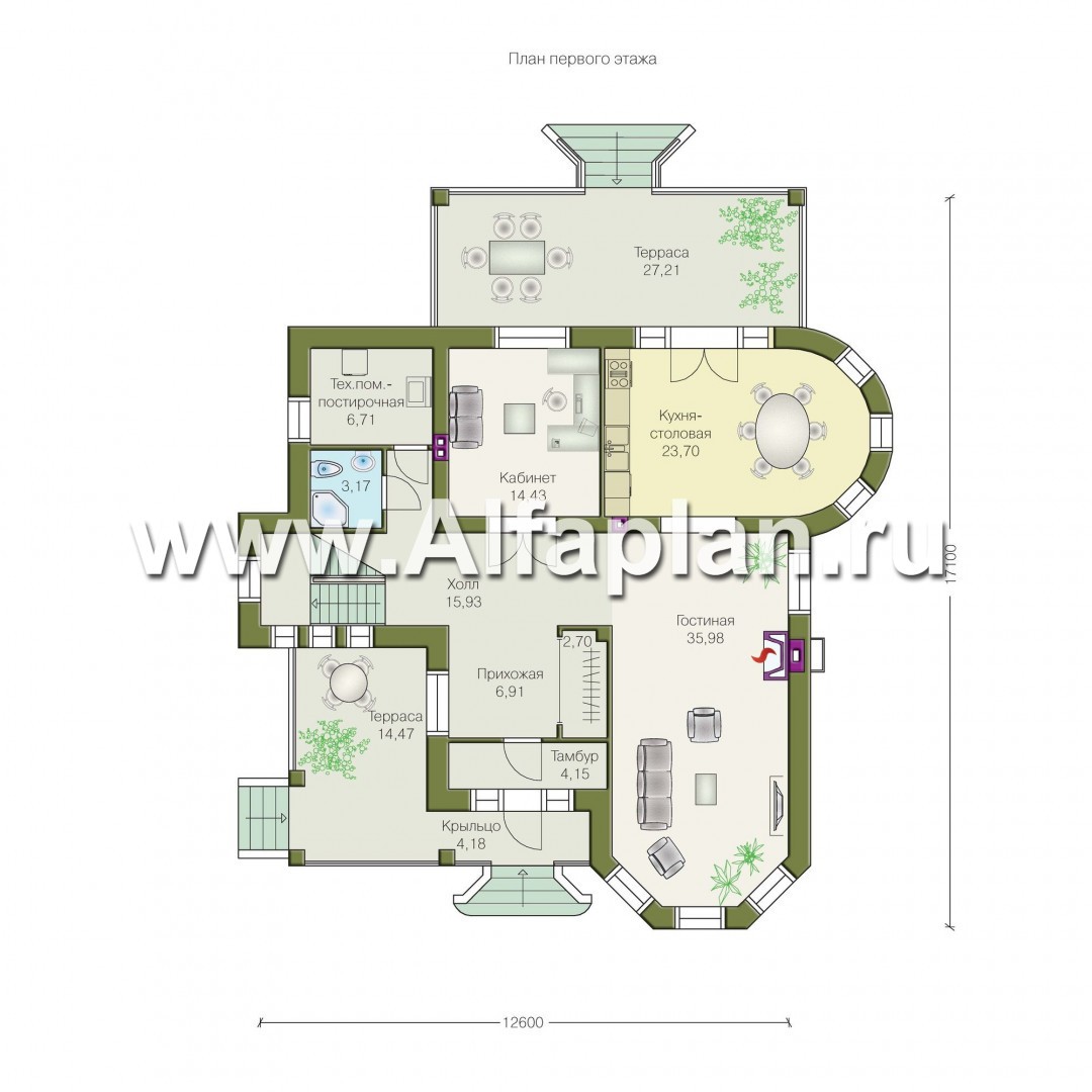 Проекты домов Альфаплан - «Пенаты» - дом с богатой живописной архитектурой - план проекта №1