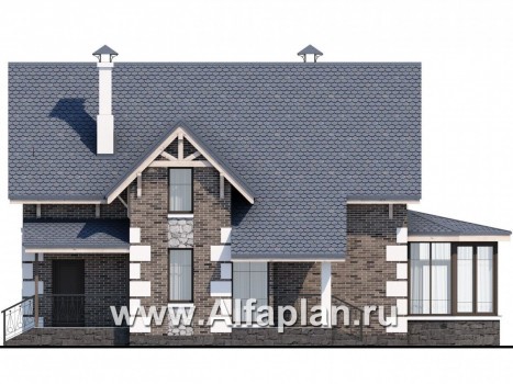Проекты домов Альфаплан - «Малая Родина» - компактный дом с красивой верандой - превью фасада №3
