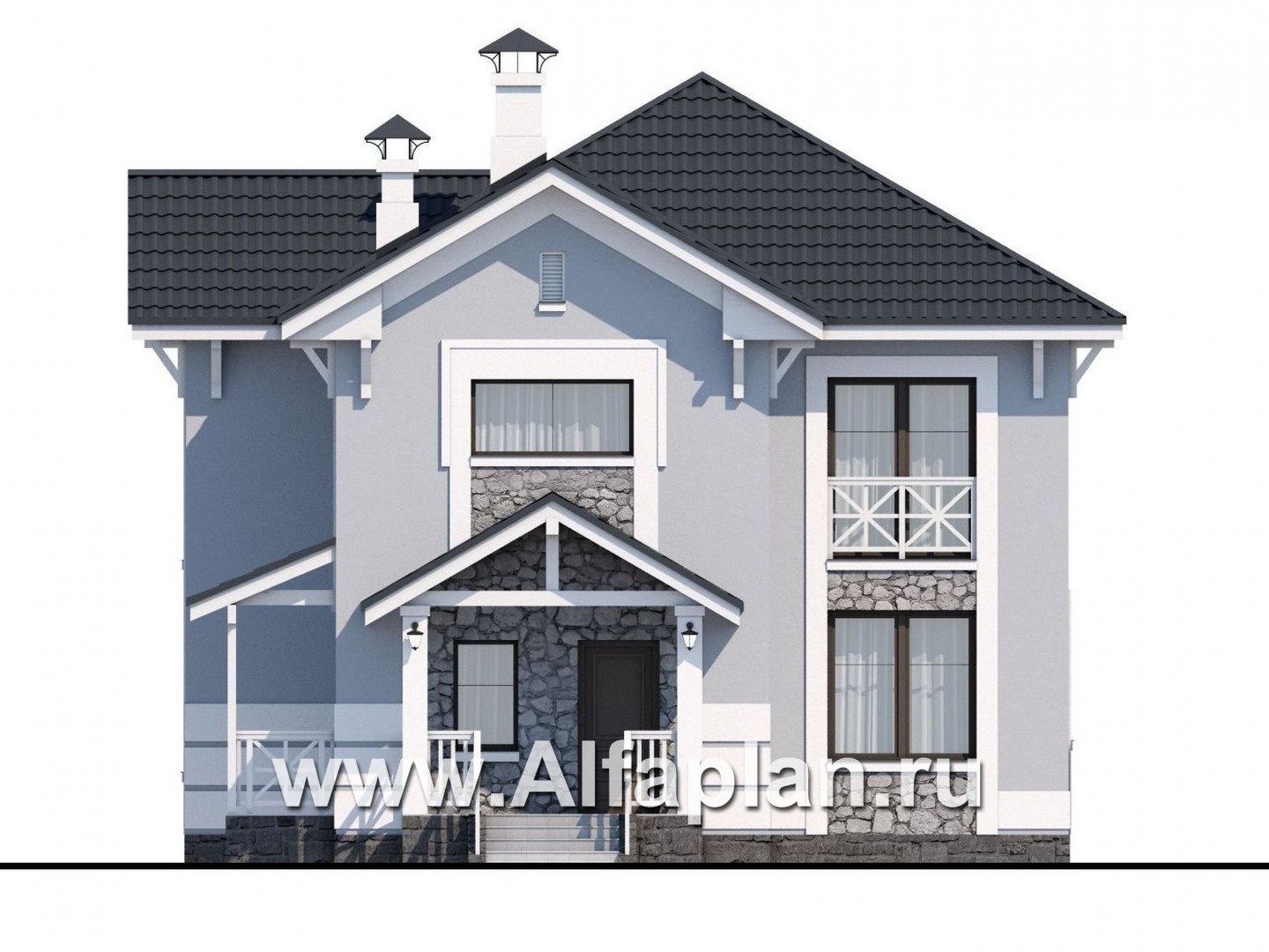 Проекты домов Альфаплан - «Линия жизни»  - удобный дом для небольшой семьи - изображение фасада №1