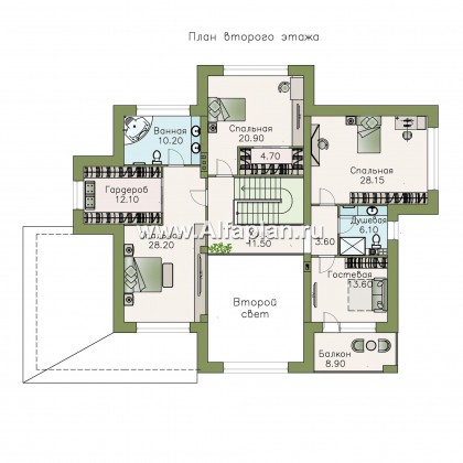 «Тибр» — проект двухэтажного дома, вилла с двусветной гостиной и с террасой, в стиле модерн - превью план дома