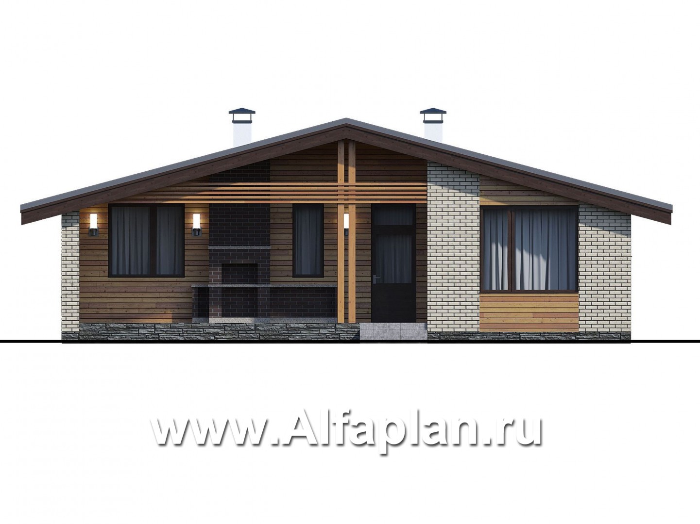 Проекты домов Альфаплан - «Бета» - стильный каркасный коттедж с террасой - изображение фасада №1