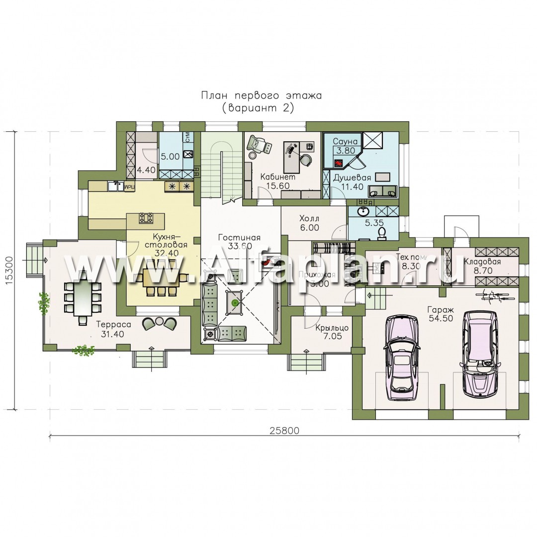 Проекты домов Альфаплан - «Арно» - проект двухэтажного дома,  с двусветной гостиной, с террасой, с гаражом на 2 авто - изображение плана проекта №3
