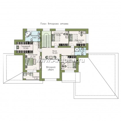 Проекты домов Альфаплан - «Арно» - проект двухэтажного дома,  с двусветной гостиной, с террасой, с гаражом на 2 авто - превью плана проекта №4