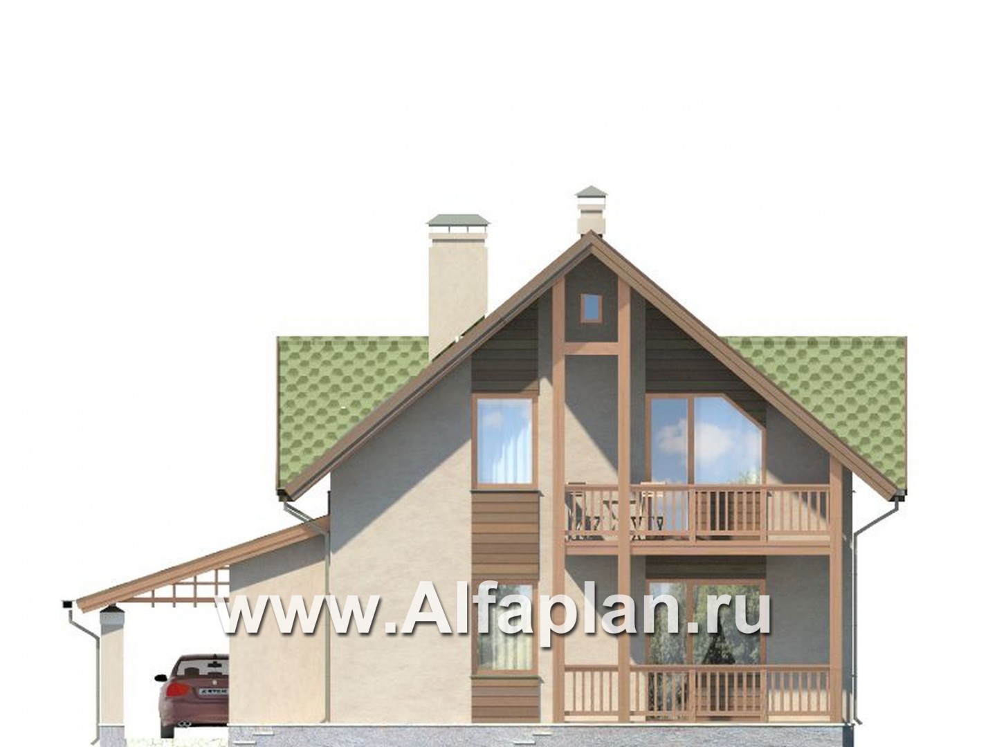 Проекты домов Альфаплан - Экономичный загородный дом с навесом для машины - изображение фасада №1