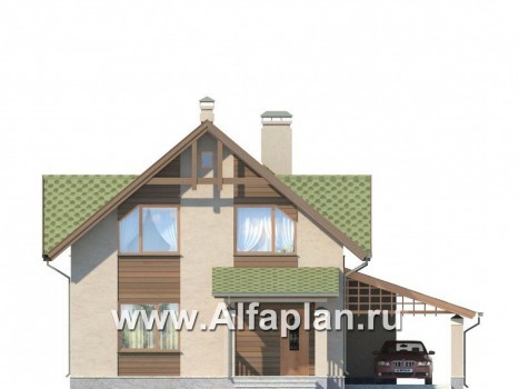Проекты домов Альфаплан - Экономичный загородный дом с навесом для машины - превью фасада №3
