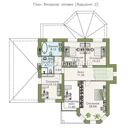 «Clever» - проект двухэтажного дома, планировка с эркером и кабинетом на 1 эт, с террасой и с гаражом - превью план дома
