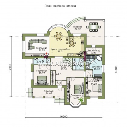Проекты домов Альфаплан - «Линия судьбы» - одноэтажный дом с бильярдной в мансарде - превью плана проекта №1