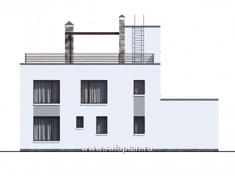 Проекты домов Альфаплан - «Гоген» - коттедж с эксплуатируемой кровлей - превью фасада №4