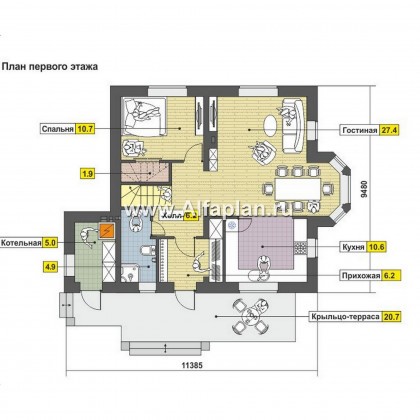 Проекты домов Альфаплан - Экономичный мансардный дом - превью плана проекта №1