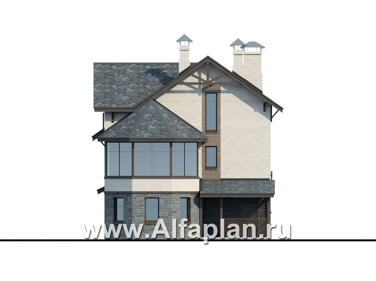 Проекты домов Альфаплан - Компактный дом с большим гаражом, верандой и зимним садом - изображение фасада №4