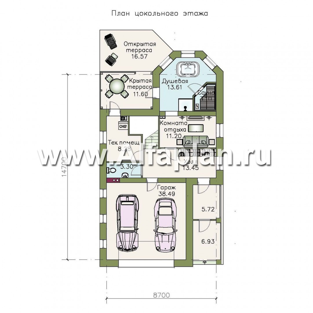 Проекты домов Альфаплан - Компактный дом с большим гаражом, верандой и зимним садом - изображение плана проекта №1