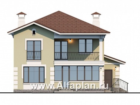 Проекты домов Альфаплан - «Кваренги» - классический коттедж с террасой и просторной лоджией - превью фасада №4